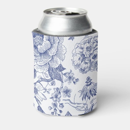 Blue Floral Chinoiserie Initiaal bruiloft Koelbox Blikjeskoeler (Blikje Achterkant)