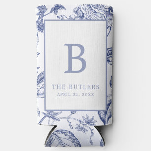 Blue Floral Chinoiserie Initiaal bruiloft Koelbox Seltzer Blikjeskoeler
