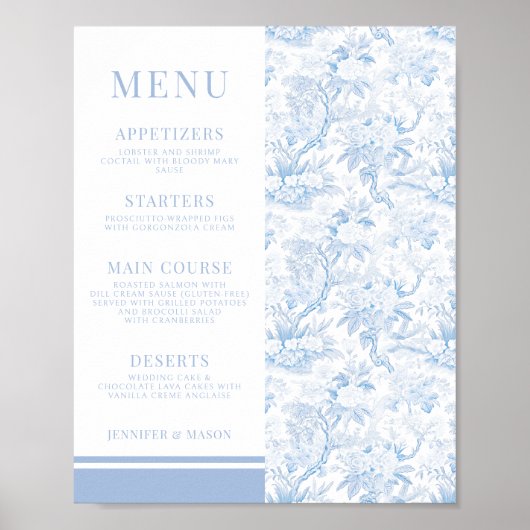 Blue Floral Chinoiserie Menu Instant Download Poster (Voorkant)
