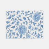 Blue Floral Chinoiserie Peony Pattern Fleece Blank Deken (Voorkant (Horizontaal))
