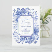 Blue Floral Chinoiserie Porcelain Rehearsal Dinner Kaart (Staand voorkant)
