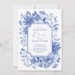 Blue Floral Chinoiserie Porcelain Rehearsal Dinner Kaart<br><div class="desc">Dit op chinoiserie geïnspireerde ontwerp kenmerkt elegante botanische floralen en groen in delft blauw en wit. Pas de uitnodiging aan met uw details en als u de stijl en plaatsing van de tekst verder wilt herschikken,  drukt u op de knop "Klik om verder aan te passen".</div>