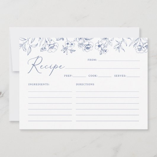 Blue Floral Chinoiserie Vrijgezellenfeest Recept K Kaart (Voorkant)