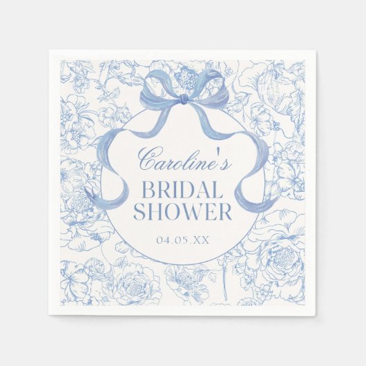 Blue Floral Chinoiserie Vrijgezellenfeest servette Servet (Voorkant)