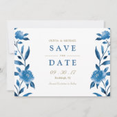 Blue floral Chinoiserie Wedding save the date (Voorkant)
