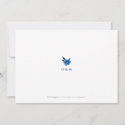 Blue floral Chinoiserie Wedding save the date (Achterkant)