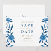 Blue floral Chinoiserie Wedding save the date (Voorkant / Achterkant)