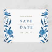 Blue floral Chinoiserie Wedding save the date Aankondigingskaart (Voorkant)