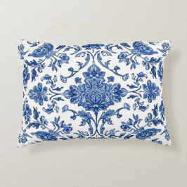 Blue Floral Chinoiserie White Watercolor Accent Kussen
