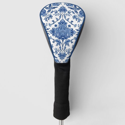 Blue Floral Chinoiserie White Watercolor Golfheadcover (Voorkant)