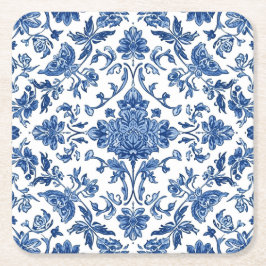 Blue Floral Chinoiserie White Watercolor Kartonnen Onderzetters