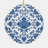 Blue Floral Chinoiserie White Watercolor Keramisch Ornament (Achterkant)