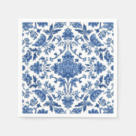 Blue Floral Chinoiserie White Watercolor Servet