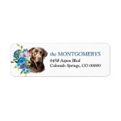 Blue Floral Chocolate Lab Hond Retouradres Etiket (Voorkant)