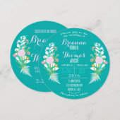 Blue Floral Circle Uitnodiging (Voorkant / Achterkant)