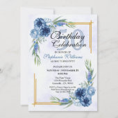 Blue Floral Classic Elegant Vrouwen 50ste Verjaard Kaart (Voorkant)