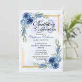 Blue Floral Classic Elegant Vrouwen 50ste Verjaard Kaart (Staand voorkant)