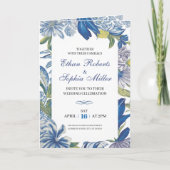 Blue Floral Classic Wedding Gevouwen Uitnodiging (Voorkant)