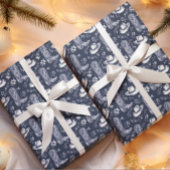 Blue Floral Coastal Cowgirl Western Kerst Cadeaupapier