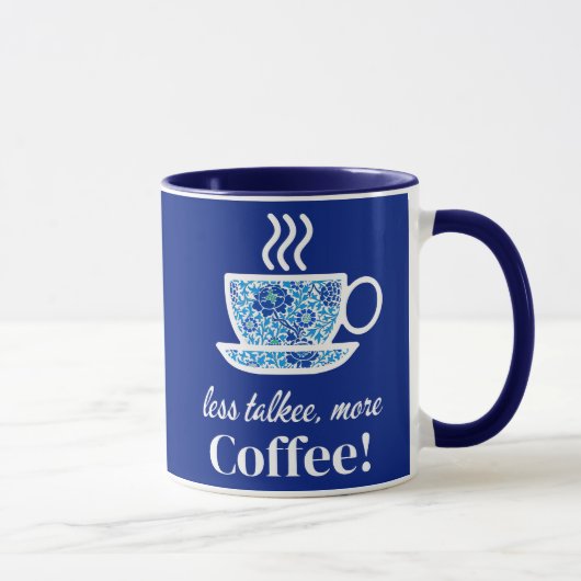 Blue Floral Coffee Cup met een speelse boodschap Mok (Rechts)