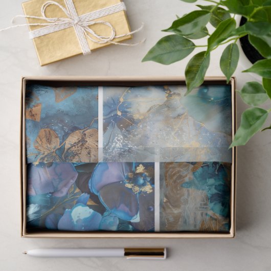 Blue Floral Collage Decoupage Tissuepapier (Geschenk)