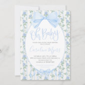 Blue Floral Coquette Bow Baby Boy Kaart (Voorkant)