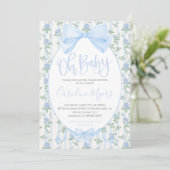 Blue Floral Coquette Bow Baby Boy Kaart (Staand voorkant)