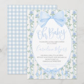 Blue Floral Coquette Bow Baby Boy Kaart (Voorkant / Achterkant)