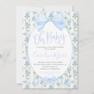 Blue Floral Coquette Bow Baby Boy Kaart