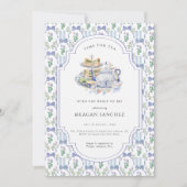 Blue Floral Coquette Tea Party Vrijgezellenfeest Kaart (Voorkant)