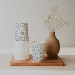 Blue Floral Coquette Tea Party Vrijgezellenfeest Papieren Bekers