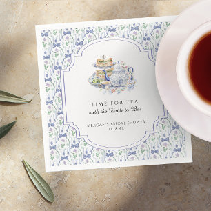 Blue Floral Coquette Tea Party Vrijgezellenfeest Servet