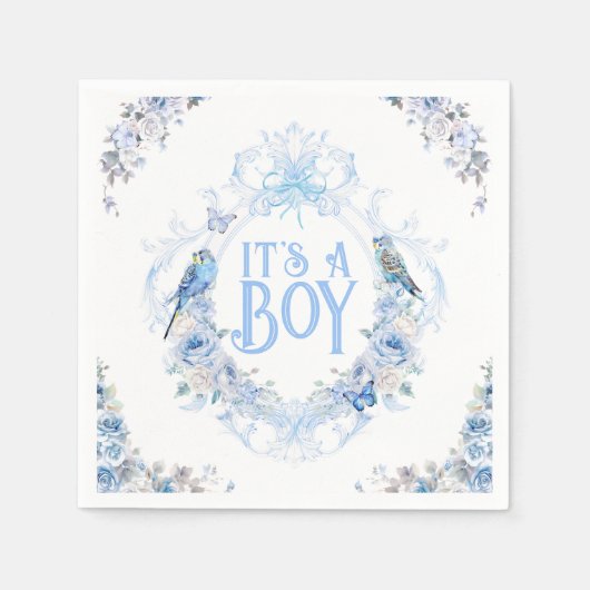 Blue Floral Crest Bow Het is een Boy Baby shower Servet (Voorkant)