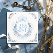 Blue Floral Crest Bow Het is een Boy Baby shower Servet