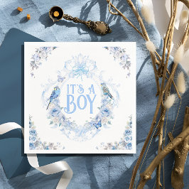 Blue Floral Crest Bow Het is een Boy Baby shower Servet