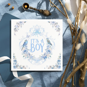 Blue Floral Crest Bow Het is een Boy Baby shower Servet