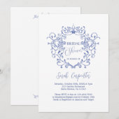 Blue Floral Crest Bridal Shower Kaart (Voorkant / Achterkant)