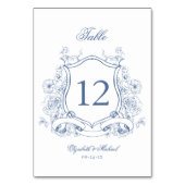 Blue Floral Crest Elegante Victoriaans bruiloft Kaart (Voorkant)