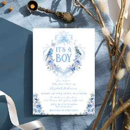 Blue Floral Crest Het is een Boy Baby shower Kaart