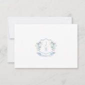 Blue Floral Crest Monogram Huwelijk RSVP Kaarten (Achterkant)