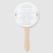 Blue Floral Crest Monogram Huwelijksprogramma Handwaaier (Achterkant)