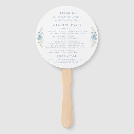 Blue Floral Crest Monogram Huwelijksprogramma Handwaaier (Achterkant)