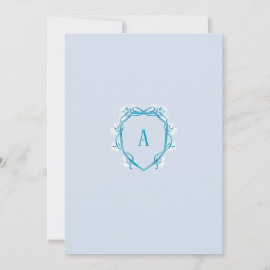 Blue Floral Crest Monogram Initiaal Vrijgezellenfe Kaart (Achterkant)