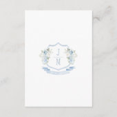 Blue Floral Crest Monogram Wedding Details Kaart (Achterkant)