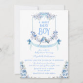 Blue Floral Crest Sweet Baby Boy Baby shower Kaart (Voorkant)