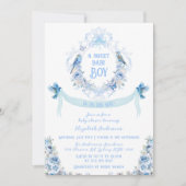 Blue Floral Crest Sweet Baby Boy Baby shower Kaart (Voorkant)