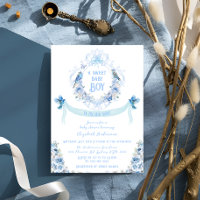 Blue Floral Crest Sweet Baby Boy Baby shower