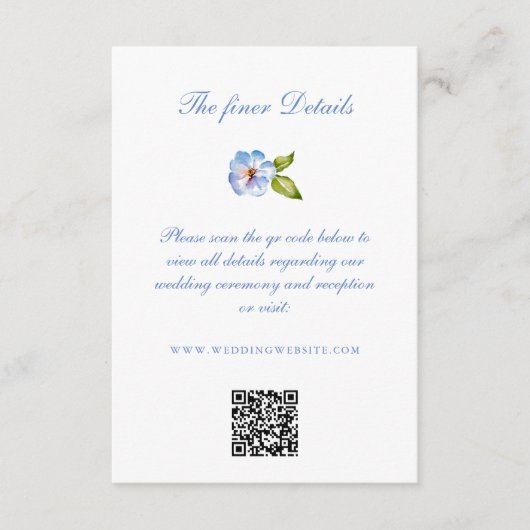 Blue Floral Crest Wedding Details QR Code Informatiekaartje (Voorkant)