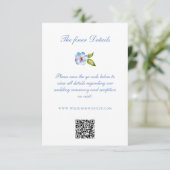 Blue Floral Crest Wedding Details QR Code Informatiekaartje (Staand voorkant)