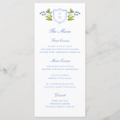 Blue Floral Crest Wedding Menu (Voorkant)